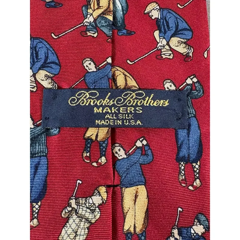 Brooks Brothers Red Golf Themed‎ Silk Men's Tie- EUC